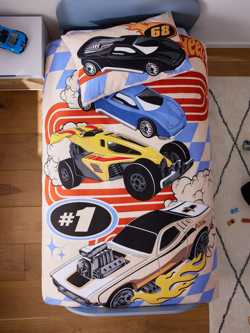 Hot Wheels reversible single duvet cover and pillowcase set, imported from the UK