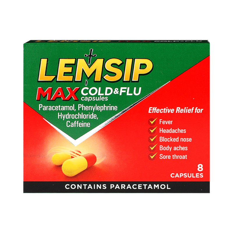 Lemsip Max Cold and Flu capsules 8 count, UK version