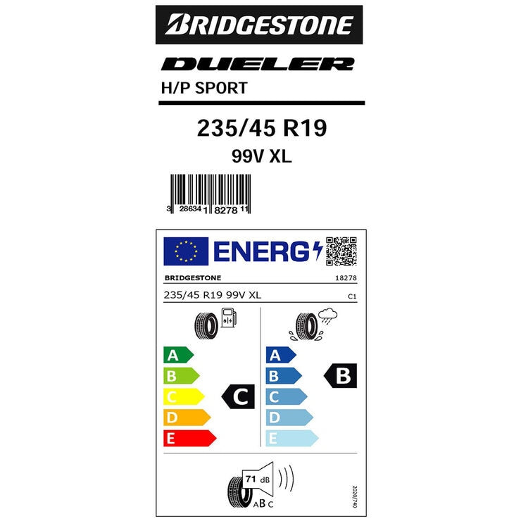 Bridgestone tyre Dueler D-Sport 235/45 R19, UK version