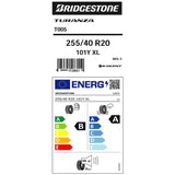 Bridgestone Turanza T005 summer tyre 255/40 R20, imported from the UK