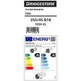 Bridgestone Turanza T005 summer tyre 255/45 R18, UK version