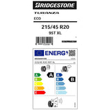 Bridgestone Turanza ECO tyre 215/45 R20, imported from the UK