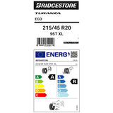 Bridgestone Turanza ECO tyre 215/45 R20, imported from the UK