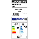 Bridgestone Turanza T005 225/50 R17 summer tyre, imported from the UK