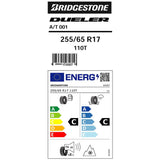 Bridgestone Dueler AT001 all-terrain tyre 255/65 R17, imported from the UK