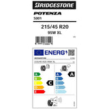 Bridgestone Potenza S001 summer tyre 215/45 R20, imported from the UK