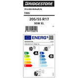 Bridgestone Turanza T005 summer tyre 205/55R17, imported from the UK