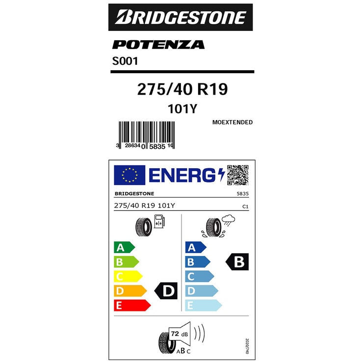 Bridgestone Potenza runflat tyre 275/40R19 - British product