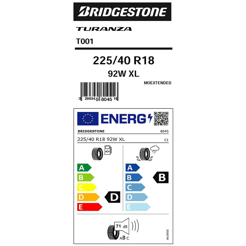 Bridgestone Turanza T001 runflat summer tyre 225/40 R18 (British brand)