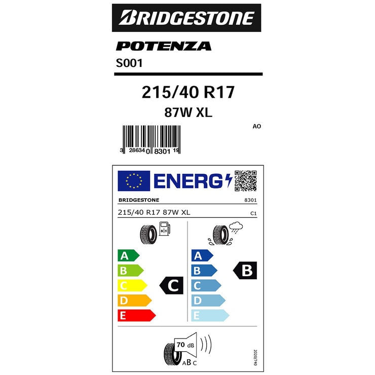 Bridgestone Potenza S001 tyre 215/40 R17, UK version