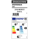 Bridgestone Potenza S001 tyre 215/40 R17, UK version