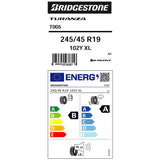 Bridgestone Turanza T005 summer tyre 245/45 R19, UK version