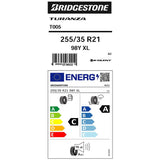 Bridgestone Turanza T005 summer tyre 255/35 R21 (British brand)
