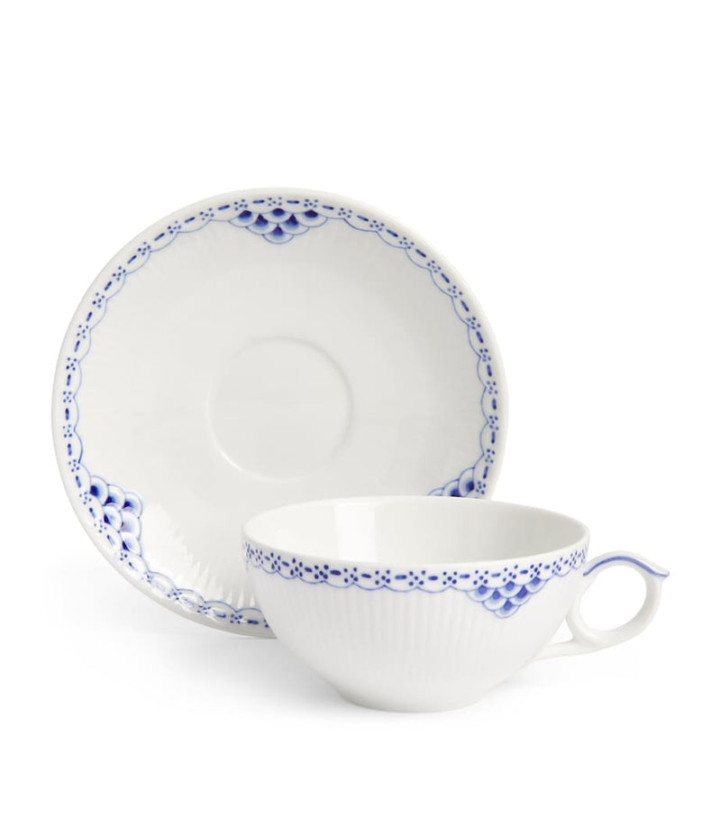 Royal Copenhagen porcelain teacup and saucer set with floral print, 200ml, imported from the UK