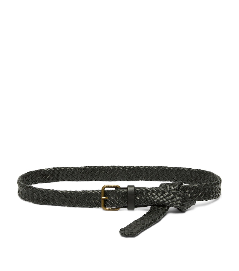 Weekend Max Mara leather woven belt with gold-tone buckle - British product