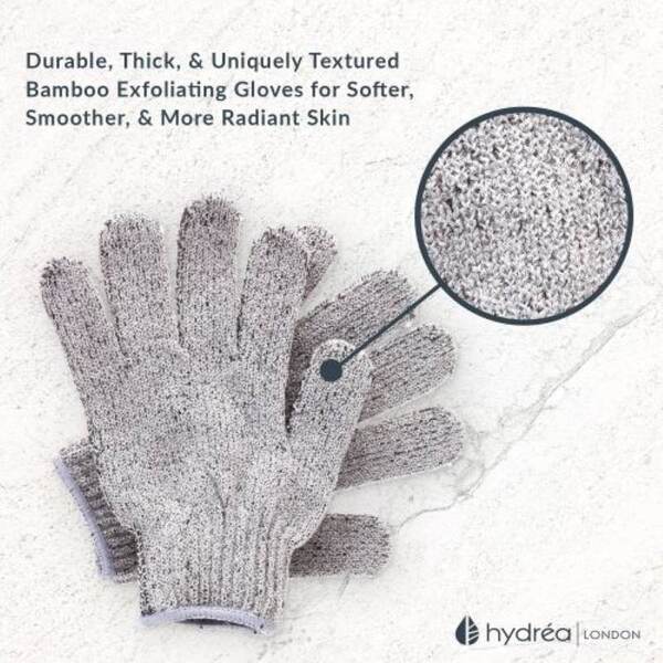 Hydrea London Carbonised Bamboo Exfoliating Shower Gloves, imported from the UK