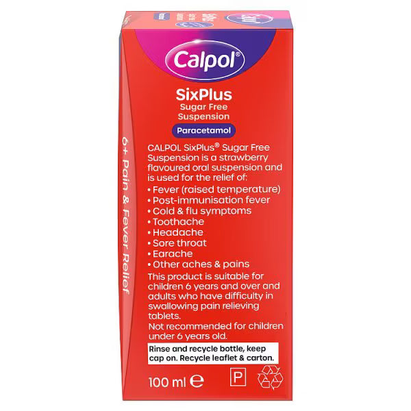 Calpol sugar free suspension strawberry 100ml - British product