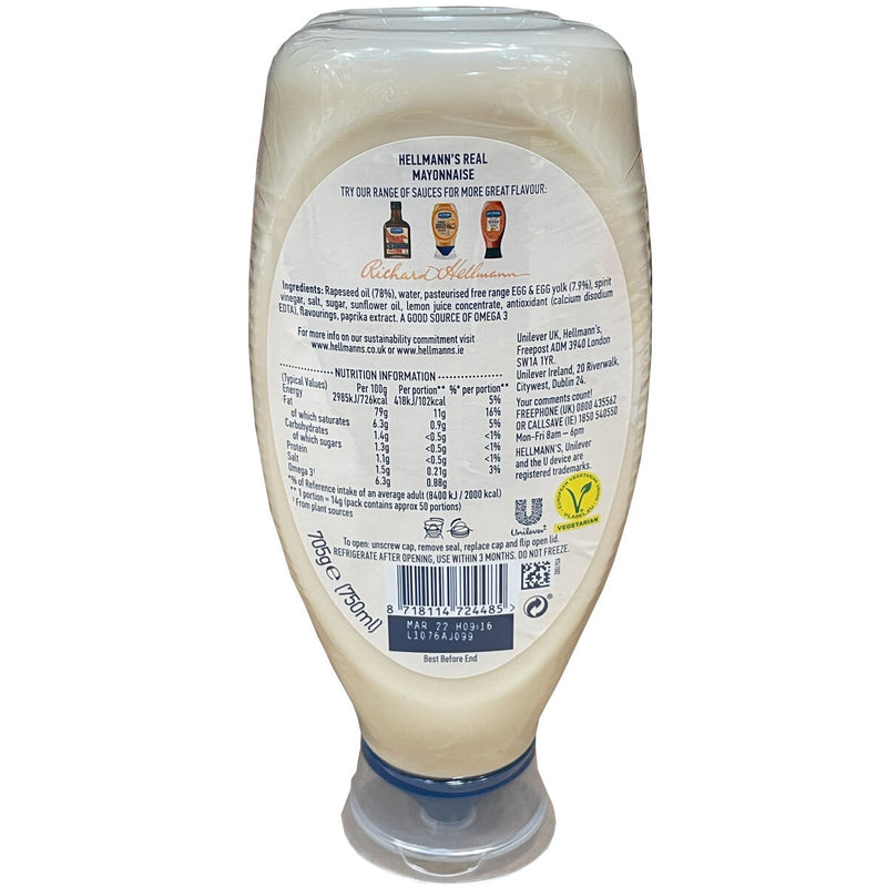 Hellmann's Squeezy Mayonnaise 2 x 750ml, UK version
