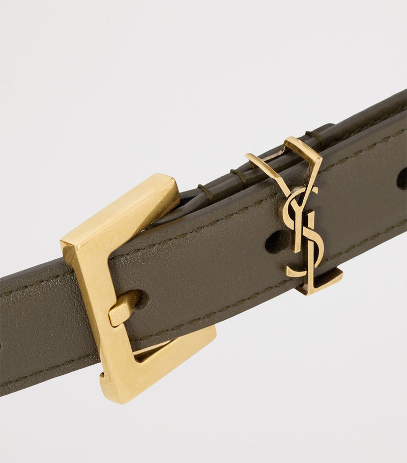 Saint Laurent leather monogram belt gold-toned buckle - British product