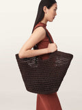 AllSaints Dark Brown Ara cotton knit tote bag, imported from the UK