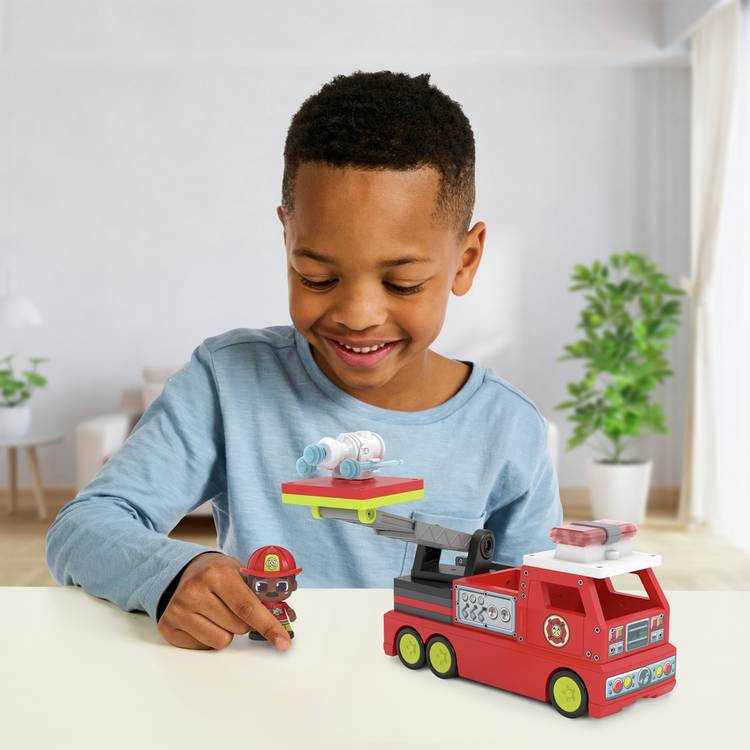 Tile Town Fire Truck Set with magnetic tiles and firefighter figure (British brand)