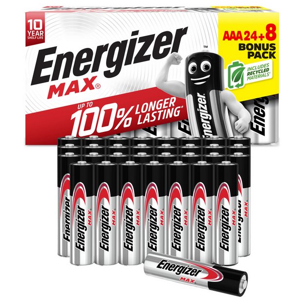 Energizer Max Alkaline AAA batteries pack of 32 (British brand)