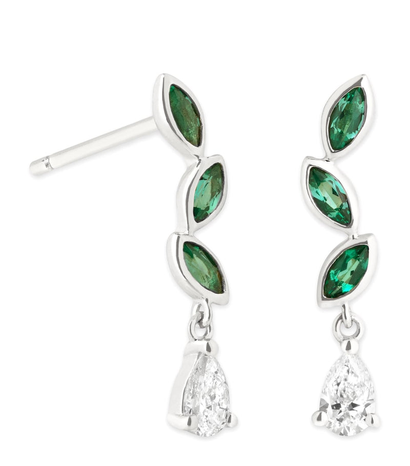 Astrid & Miyu white gold marquise earrings with emerald and diamond - British product