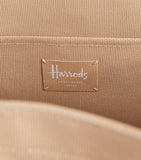Harrods medium beige tote bag with embroidered logo, imported from the UK