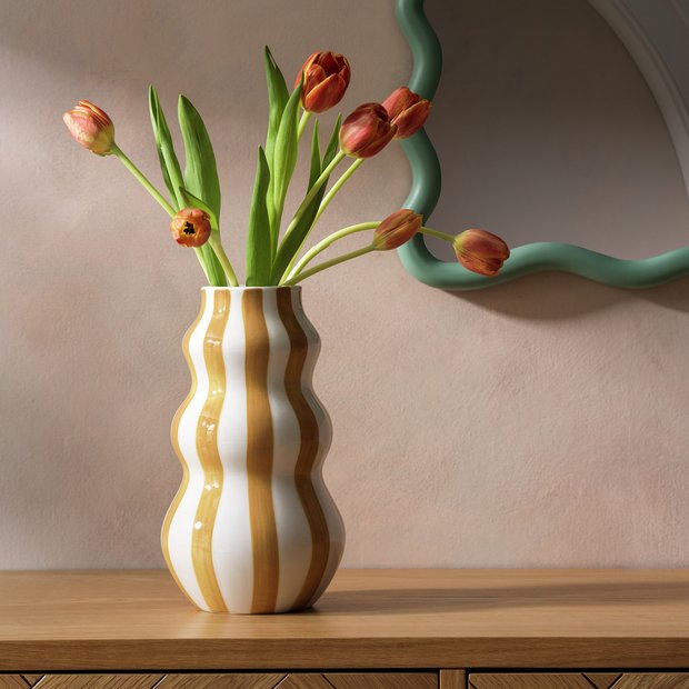 Habitat hand painted stripe vase mustard 25cm - British product