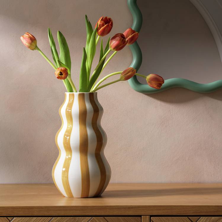 Habitat hand painted stripe vase mustard 25cm - British product