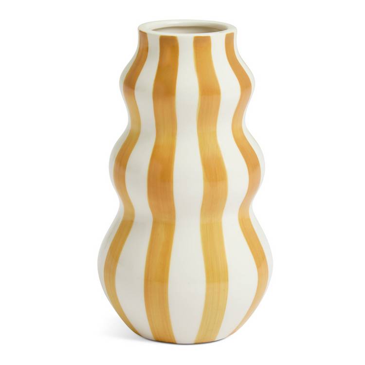 Habitat hand painted stripe vase mustard 25cm - British product