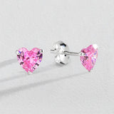 Revere sterling silver heart stud earrings with pink cubic zirconia - British product