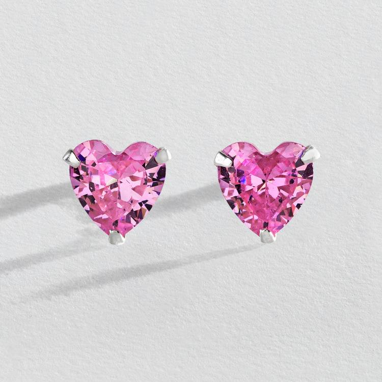 Revere sterling silver heart stud earrings with pink cubic zirconia - British product