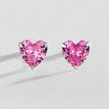 Revere sterling silver heart stud earrings with pink cubic zirconia - British product