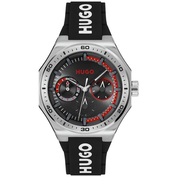 HUGO Grail sports watch with black silicone strap (British brand)