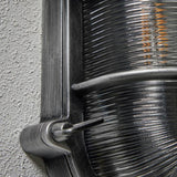 Zink CLAY IP44 silver oval caged outdoor bulkhead, imported from the UK