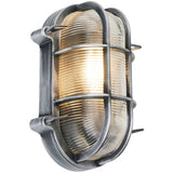 Zink CLAY IP44 silver oval caged outdoor bulkhead, imported from the UK