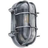 Zink CLAY IP44 silver oval caged outdoor bulkhead, imported from the UK