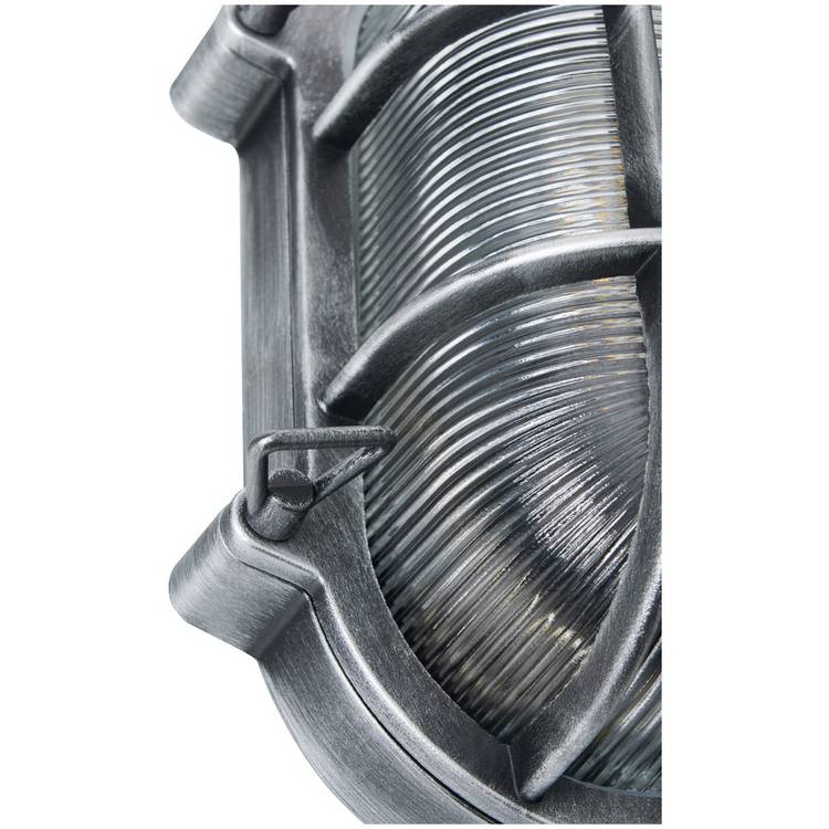 Zink CLAY IP44 silver oval caged outdoor bulkhead, imported from the UK
