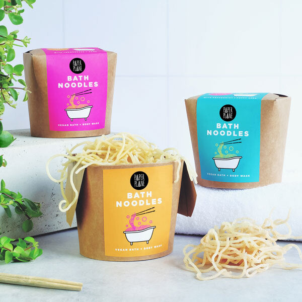 Paper Plane bath noodles Tangy Thai 95g, imported from the UK
