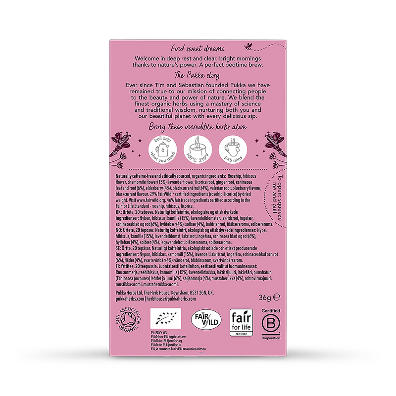 Pukka Organic Night Time Berry 20 Tea Bags, imported from the UK