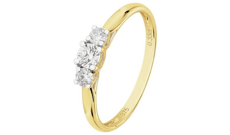 Revere 9ct gold diamond trilogy ring 0.33ct - British product