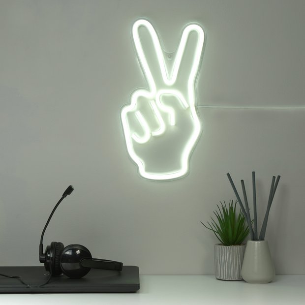 Searchlight white peace sign wall light, imported from the UK