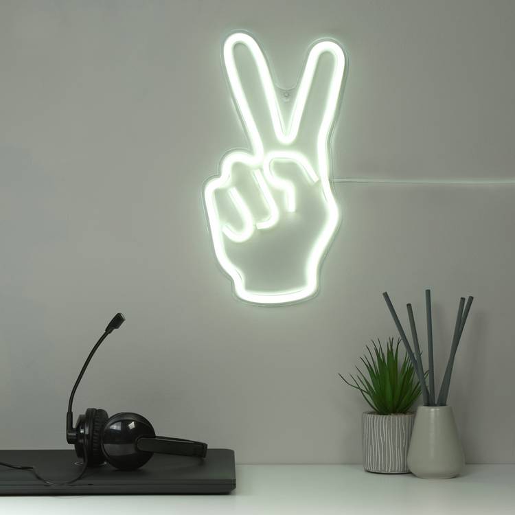 Searchlight white peace sign wall light, imported from the UK