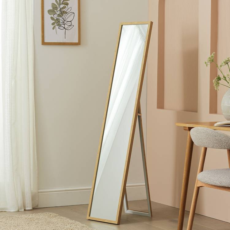 Home Essentials oak effect cheval mirror freestanding, imported from the UK