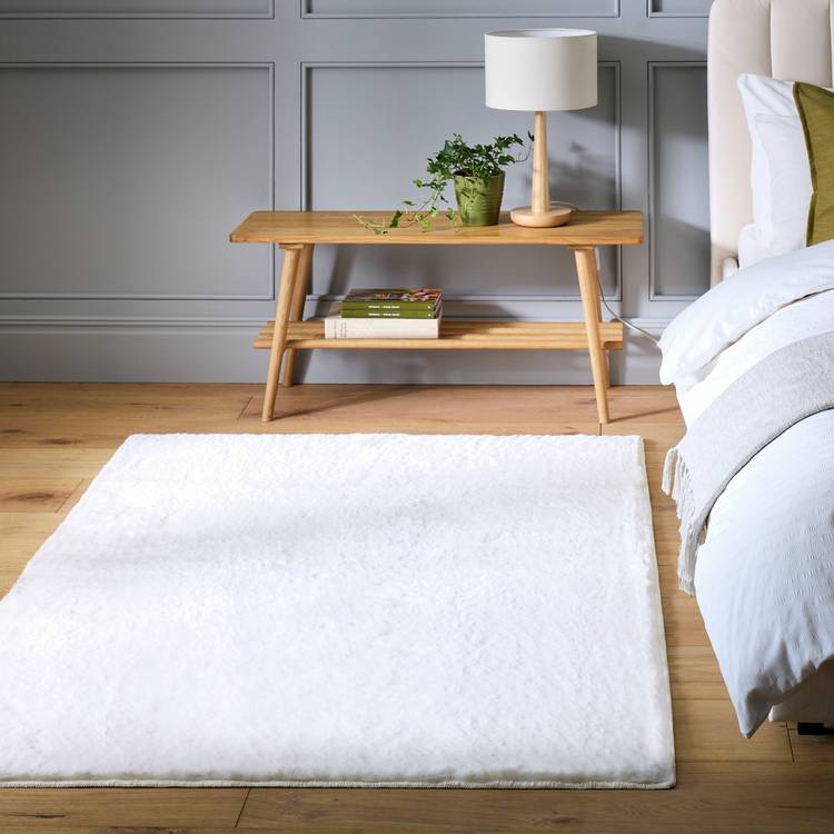 Habitat faux fur cream short pile rug 80x150cm, imported from the UK