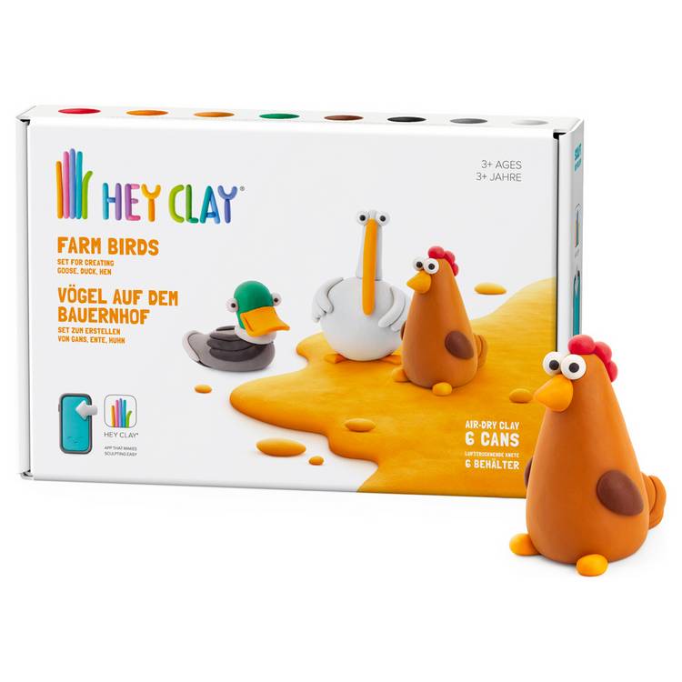 Hey Clay Farm Birds modelling clay set 6 cans, UK version