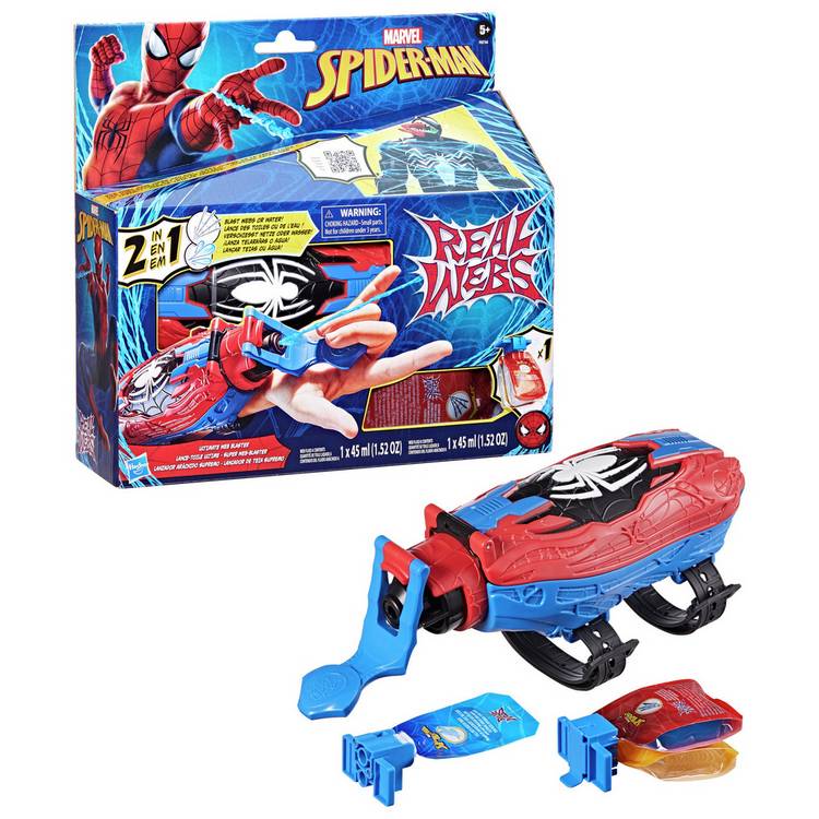 Spider-Man Ultimate Real Webs Blaster toy set with web pouch, imported from the UK