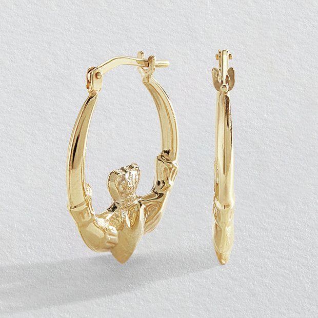 Revere Claddagh creole earrings in 9ct bonded gold (British brand)