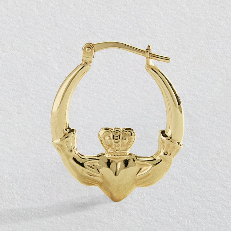 Revere Claddagh creole earrings in 9ct bonded gold (British brand)